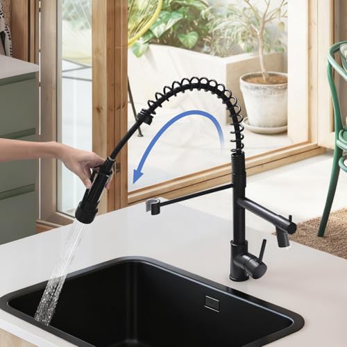 AIMADI Kitchen Faucet,Black Kitchen Faucet,Commercial Pull Down Sprayer | Single Handle Single Hole Spring Kitchen Sink Faucet,Matte Black - color: Matte Black, style: with LED Sprayer