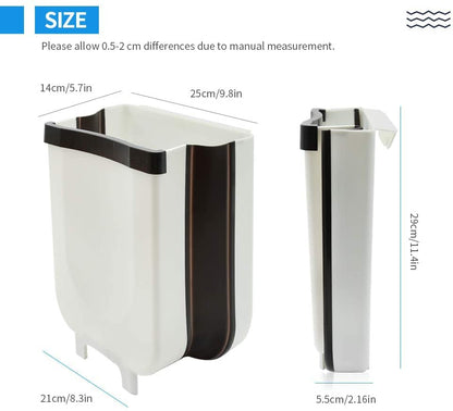 Hanging Trash Can for Kitchen Cabinet, Wall-Mounted Trash Can Foldable Waste Bins for Door Bedroom Dorm Room Car - Large Capacity 9L (White)