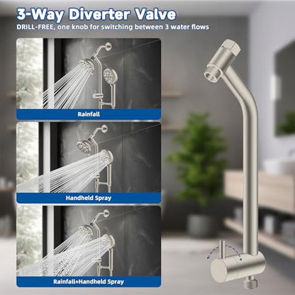 Metal Dual Rain Shower Head Easy Reach, 10-Spray Handheld, Brushed Nickel | High Pressure Rainfall Shower Head with Shower Extension Arm, 71" Hose, 3-way Diverter, Brass Shower Bracket - color: Brushed Nickel, style: 5" Showerhead