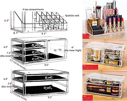 Cq acrylic 3 Pack Clear Makeup Organizer Countertop, Stackable 6 Drawers Skincare Organizer,Cute Skin Care Organizer for Vanity Hair Clip,Jewelry,Beauty Product Desk and Make Up Organizers for Vanity - size: 6 Drawers