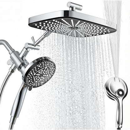 High Pressure Shower Head with Handheld, Upgrade Rain Shower Heads with Fixed Showerhead Combo, 10 Sprays Handheld Shower Head Built in Power Jets, 71" Long Hose, Chrome Silver - color: Chrome