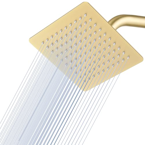 8 Inch Rain Shower Head Brushed Gold - All Metal Stainless Steel 304, Ultra Thin Design, Square Rainfall Showerheads Modern Bathroom - Full Body Coverage Bath Shower - color: Brushed Gold, size: 8 Inch Square