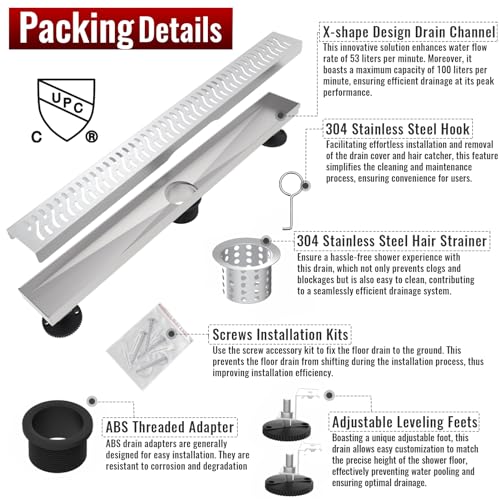 Linear Shower Drain, 24 inch Brushed Nickel | Including Hair Catcher and Removable Grate, 304 Stainless Steel, Easy to Install and Clean (Drain Base Not Included) - color: Brushed Nickel, size: 24 inch