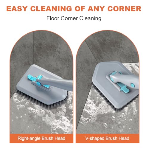 Long Handled Scrub Brush for Shower,3-in-1 Cleaning Brushes with 3 Different Function Cleaning Heads Brush for Shower Cleaning Bathroom Kitchen Walls Tub Tile (Grey) - color: Gray