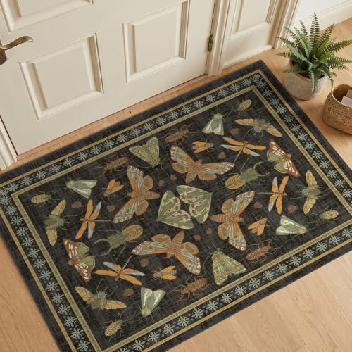 Arenarug Entry Way Rugs 2x3 Indoor Door Mat Non Slip Front Small Rug Washable Insect Boho Throw Rug for Entrance, Kitchen, Bathroom, Black - color: Black, size: 2'x3'