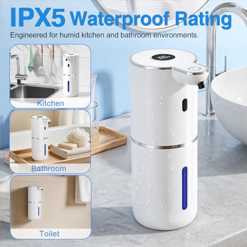 Fachixy Automatic Liquid Soap Dispenser Touchless, Smart Digital Display | 12.8oz/380mL, Up to 90 Days Battery Life, 6 Adjustable Level, Rechargeable, Wall Mountable IPX5 for Kitchen & Bathroom, White - color: White, style: Liquid