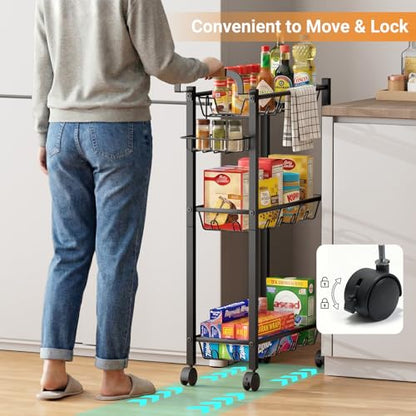 AOODA Laundry Room Cart with Top Detergent Holder, Metal Rolling Storage Cart Between Washer and Dryer, 3 Tier Narrow Laundry Room Organization and Storage with Wheels (Pure Black) - color: Pure Black