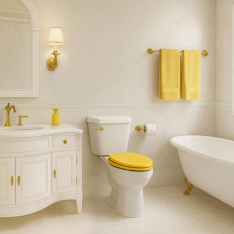 Toilet Seat, Slow Close, Soft Touch, Ultra-Smooth Matte Finish (No Orange-Peel Texture), Premium Moulded Wood, Quick Release, PIKLiDS (Yellow, Round) - color: Yellow, size: Round