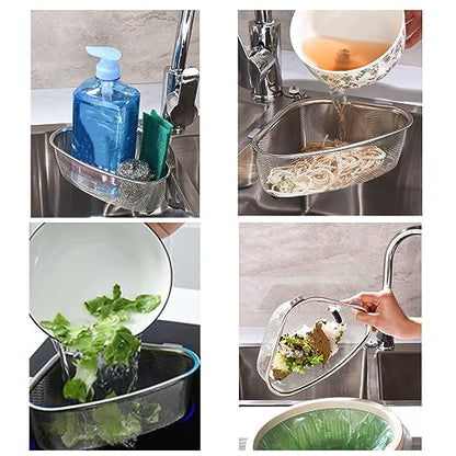 Kitchen Triangle Sink Strainer, Corner Sink Strainer, Multifunction Sink Drain Strainer Basket, Stainless Steel Food Catcher Strainer for Kitchen Waste, Vegetable, Fruits (Silver) (CF-001)
