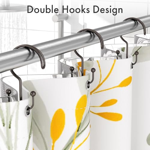 Bathway Bronze Shower Curtain Hooks Ring, 12 Pcs Double Sided Shower Hooks, Rust Proof Metal Shower Hooks for Bathroom, Anti-Drop Shower Rings for Shower Curtain & Liners - color: Bronze, style: Double-layer Shower Hooks