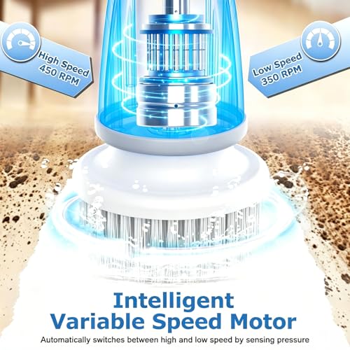 DAESUNG Electric Spin Scrubber, Electric Bathroom Brush with 7 Replaceable Heads, Power Scrubber with LED Display, Electric Scrubbers for Cleaning Shower, Tile, Grout, Sink - color: A-white
