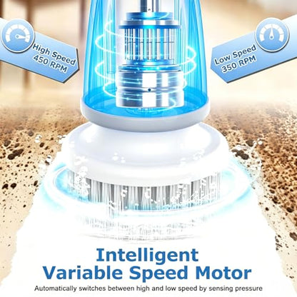 DAESUNG Electric Spin Scrubber, Electric Bathroom Brush with 7 Replaceable Heads, Power Scrubber with LED Display, Electric Scrubbers for Cleaning Shower, Tile, Grout, Sink - color: A-white