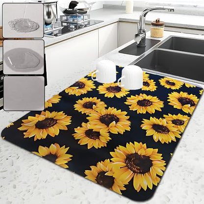 Sunflower Dish Drying Mat ,Absorbent drying Mat ,Easy Clean Dish Rug For Kitchen,Bathroom,Home,Kitchen Decor And Accessories(sunflower) (16inches*20inches) - size: 16" x 20"