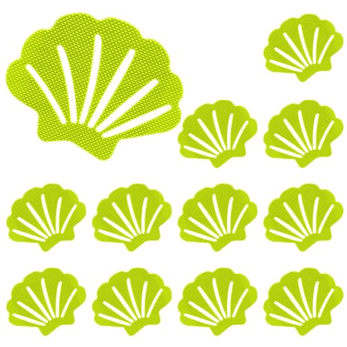 12 Pcs Non Slip Bathtub Stickers Green Adhesive Decals Sea Shell Shape Shower Stickers for Floor, Ladders, Bath Tub, Stairs, Bathroom - color: Green