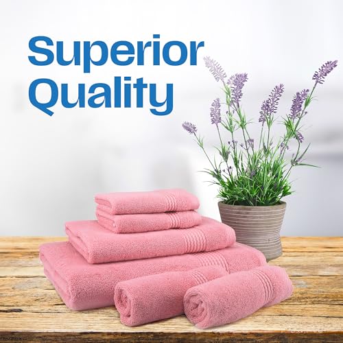 Lara Premium Bath Towel Set 6 Piece - Soft & Highly Absorbent Bathroom Towel Set, 100% Luxury Turkish Cotton, Flannel Bath Towels, 1 Bath Towel, 1 Hand Towel, 4 Washcloths - Rose - color: Rose, size: 1 Bath Towel, 1 Hand Towel, 4 Wash Cloths