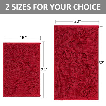 RUN HELIX Bathroom Rugs Sets 2 Piece, Luxury Shaggy Extra Thick Bathroom Rugs, Plush Non-Slip Mats for Bath Room Floor, Machine Wash, Ultra Absorbent, 32 x 20 + 24 x 16 Inches, Burgundy - color: Burgundy