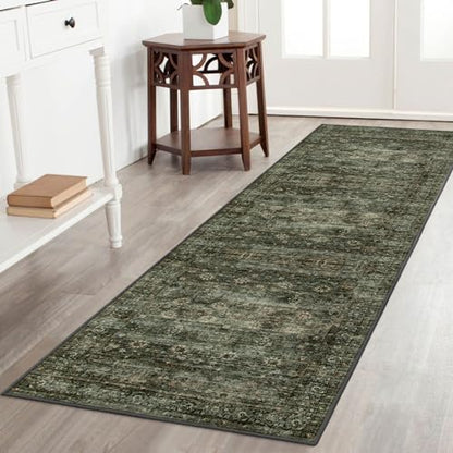Moynesa Ultra-Thin Washable Teal Non Slip Bathroom Rug - 2x6 Laundry Room Mat, Machine Washable Non-Slip Pet Friendly Carpet Runner for Camper RV Foyer Kitchen Hallway - color: Dark Green, size: 2' x 6'