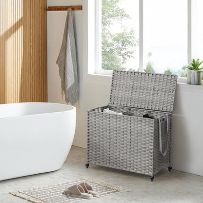 Laundry Hamper with Wheels, 60.72 Gallon(230L) Rolling Laundry Basket with Lid, Removable Large 3 Color Liners & 3 Mesh Laundry Bags, Clothes Hamper with Side Pocket, Grey - color: Grey, size: 35.43"L x 15.75"W x 25.6"H
