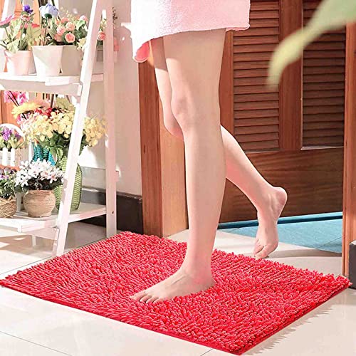 Bathroom Rugs 2024 New 27" X 18" Microfiber Non-Slip Absorbent Shaggy Extra Soft Thick Washable Bath Mats Plush Machine Wash Dry Quick Dry Bath Rug for Bathroom Floor Tub Shower Kitchen - color: Red