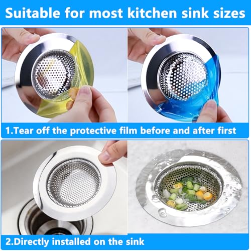 2PCS Sink Drain Strainer Set, 4.5 Inch Outer Diameter | Stainless Steel Ktchen Sink Strainer, Sink Drain Cover Filter Food Catcher Basket,Prevent Clogs and Keep Drains Clear