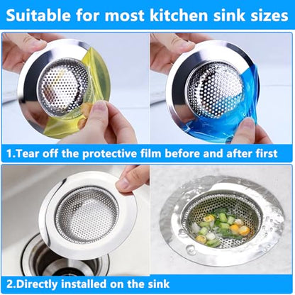 2PCS Sink Drain Strainer Set, 4.5 Inch Outer Diameter | Stainless Steel Ktchen Sink Strainer, Sink Drain Cover Filter Food Catcher Basket,Prevent Clogs and Keep Drains Clear