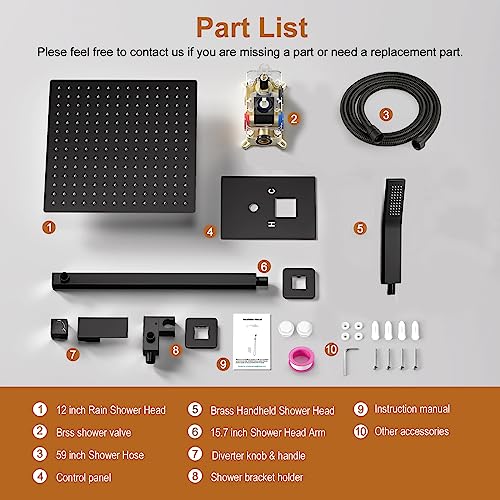JOMEOO® 12 Inch Matte Black Shower System, Wall Mounted High Pressure Rain Shower Head with Handheld Sprayer, Bathroom Luxury Black Shower Head Shower Faucet Set Rough in Valve Body and Trim - color: Matte Black