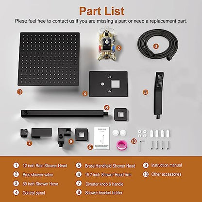 JOMEOO® 12 Inch Matte Black Shower System, Wall Mounted High Pressure Rain Shower Head with Handheld Sprayer, Bathroom Luxury Black Shower Head Shower Faucet Set Rough in Valve Body and Trim - color: Matte Black
