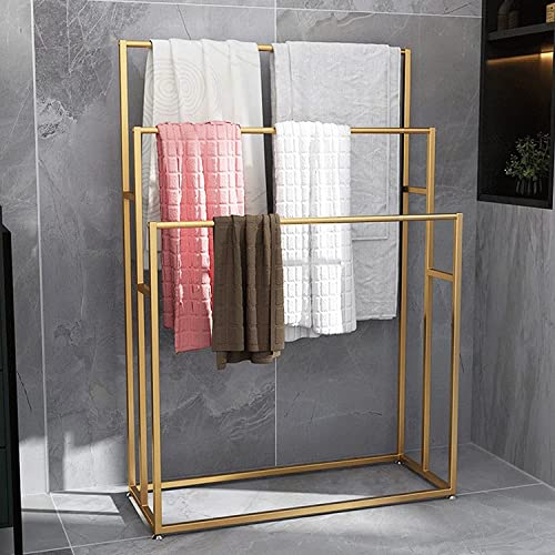 3 Tier Standing Towel Rack - Extra Wide Large Bathroom Towel Stand, Heavy-Duty Metal Towel Drying Rack for Poolside (Matte Gold, 25.6” Wide) - color: Gold