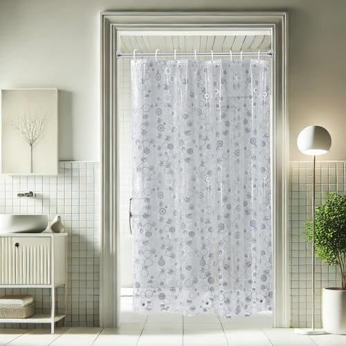 AooHome Plastic Small Shower Curtain Liner - EVA 3D Circle Pattern Design Bathroom Shower Curtain with Hooks, Bottom Magnets, 10G Heavy Duty, Water Repellent, Semi Transparent, 48x72 Inch - size: 48"W x 72"L (Pack of 1)