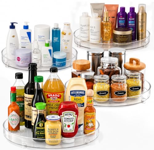 Oizeir Clear Lazy Susan Turntable Organizer (Pack of 4) 9 Inch Acrylic Rotating Storage for Cabinet, Pantry, Fridge, Bathroom, and Vanity Countertops - size: 9 Inches - 4 Pack