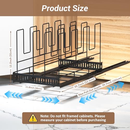 Housolution Pull Out Baking Tray and Cookie Sheet Cutting Board Organizer | 21.5" Deep & 12" Wide, 4 Adjustable Dividers, Sliding Rail Design, Sturdy Metal Structure, Adhesive/Screw Fixing - color: Black, 4 Dividers, size: Large