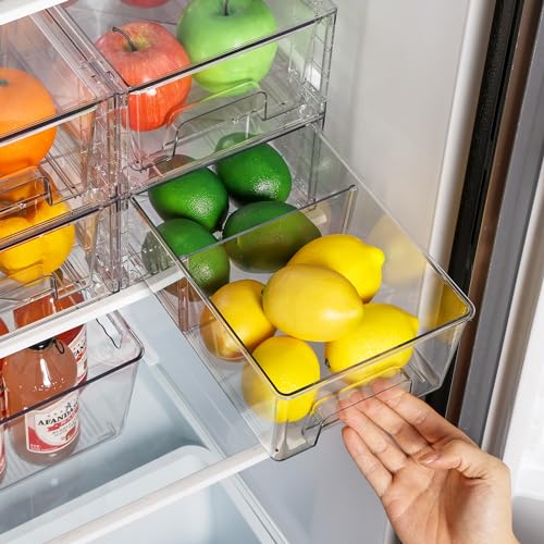 Vtopmart 2 Pack Stackable Clear Drawer with Dividers | Clear Drawer Organizers with Removable Dividers for Flexible storage. Stackable, Non-slip, for Fridge, Under Sink & Bthroom - size: 2Pack 4.4"H-with Dividers