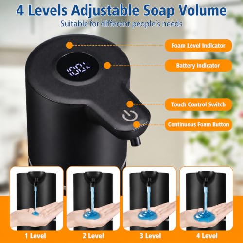 Automatic Liquid Soap Dispenser Touchless | USB Rechargeable Smart Hand Soap Dispenser, 4-Level Adjustable, 12oz Wall Mounted for Bathroom Kitchen(Black, Liquid) - color: Black