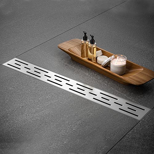 Linear Shower Drain, Brushed Nickel Shower Drain 36 Inch with Removable Grate, SUS-304 Stainless Steel Rectangle Floor Drain with Leveling Feet and Hair Strainer, Bathroom Modern Drain SD-101 - color: Brushed Nickel, size: 36 Inch