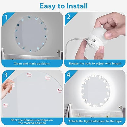 LED Vanity Lights For Mirror, Vanity Light Stick on with 10 Dimmable Bulbs | 3000K 4000K 6500K & 10 Level Brightness Adjustable, USB Cable, Hollywood Mirror Lights for Makeup Dressing Room Bathroom - size: 14 Lights (White)