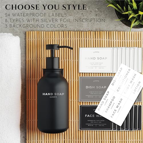 Shower Shampoo Dispenser Wall Mounted – 3 Refillable 16.9 oz Black Bottles with Stainless Steel Pumps & No-Drill Adhesive Holders – Soap Dispenser Set for Bathroom (3 X Black) - color: 3 X Black