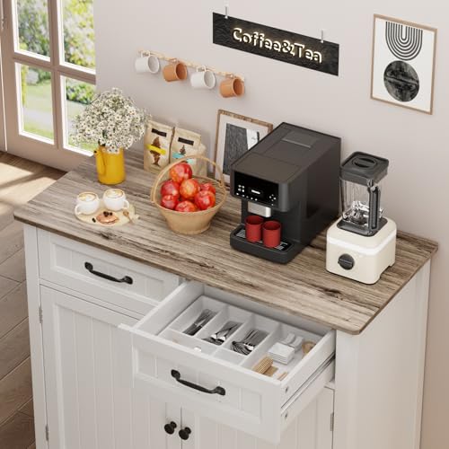 Gizoon Kitchen Sideboard Buffet Cabinet, 32'' H Large Kitchen Storage Island and Adjustable Shelf, Modern Coffee Bar Console Cabinet for Dining Room, Bathroom, Entryway, Grey | 32"H, Large Storage Island, Fits Dining Room/Bathroom/Entryway, Modern Console