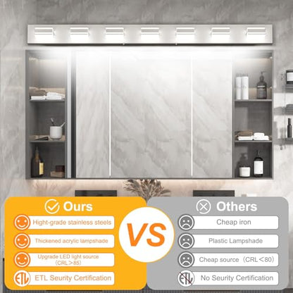 Ralbay 55inch Brushed Nickel Vanity Light for Bathroom 7-Light Metal Acrylic Modern LED Bathroom Light Fixtures - color: Brushed Nickel, size: 55 inch