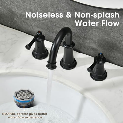 Black Bathroom Faucet, 8 Inch Bathroom Sink Faucet | with Pop-up Drain Assembly, Widespread Bathroom Faucet with cUPC Supply Lines for Vanity, Lavatory RV Farmhouse Sink - color: Black