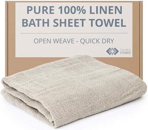 100% Linen Bath Sheet 35x70 - European Flax Open Weave Linen Bath Towel Oversized - Lightweight Absorbent Exfoliating Bath Sheets Towels for Adults - Quick-Drying XL Travel Towel Extra Large - size: 35x70 Inch Bath Sheet