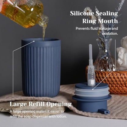 INGOFIN Ceramic Lotion Dispenser - 12oz Liquid Hand Soap Dispenser Bathroom, Modern Refillable Dish Soap Dispenser with Pump for Kitchen, Stripe Blue - color: Liquid-blue