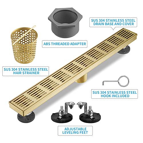 Linear Shower Drain 36 Inch, Professional Brushed SUS-304 Stainless Steel Shower Drain, 51L/Min Fast Drainage Floor Linear Drain, US Standard CUPC Certified, Zirconium Gold, SD-109 - color: Zirconium Gold, size: 36 Inch