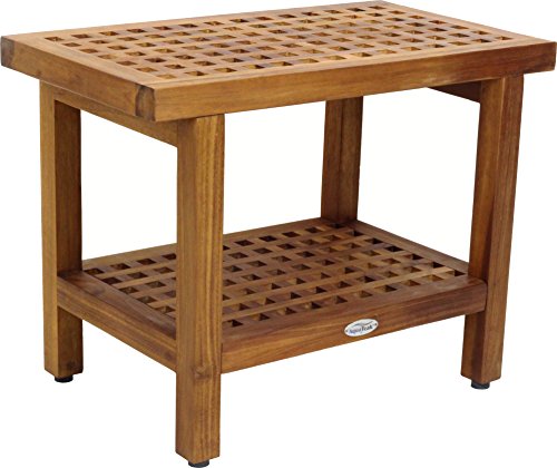 AquaTeak Grate 24" Teak Shower Bench with Shelf & Premium Teak Oil | Durable, Water-Resistant Teak, Shower Chair & Shaving Foot Rest, Indoor/Outdoor Use