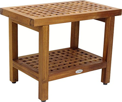 AquaTeak Grate 24" Teak Shower Bench with Shelf & Premium Teak Oil | Durable, Water-Resistant Teak, Shower Chair & Shaving Foot Rest, Indoor/Outdoor Use