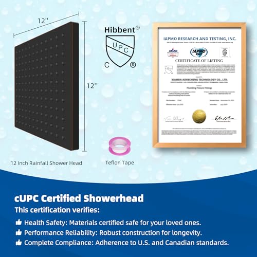 Hibbent cUPC Certified High Pressure 12'' Shower Head, Oil Rubbed Bronze | Thickness Metal Showerhead, Square Large Bathroom Rainfall Shower Head, Adjustable Brass Ball, Waterfall Full Body Coverage - color: Oil Rubbed Bronze, style: Square 12''