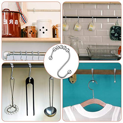 Hotop Shower Curtain Hooks Rings Rust Resistant Stainless Steel Hook Hangers for Bathroom Shower Curtain Kitchen Utensils Clothes Towels(12 Pieces)