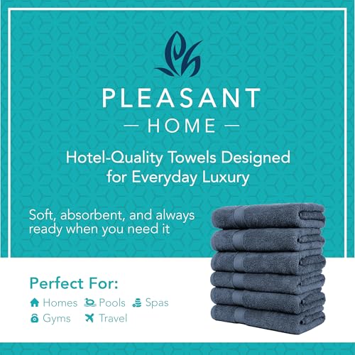 Pleasant Home Bath Towels Set of 6 (24” x 50”) 100% Cotton, Navy | 515 GSM | Lightweight, Soft & Highly Absorbent Luxury Towels for Bathroom | for Gym, Pool & Spa - color: Navy
