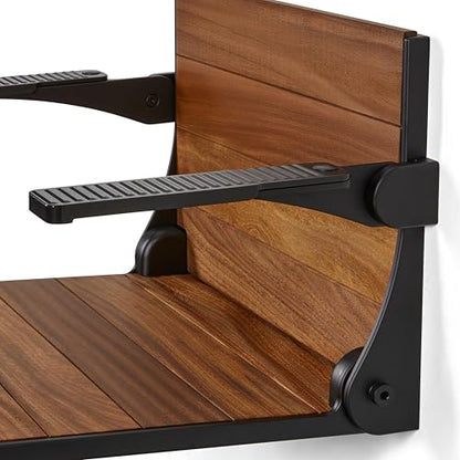 Silhouette Comfort Plus Folding Shower Seat with Armrests & Legs – Heavy-Duty Wall-Mounted Shower Bench, Teak Wood Seat with Black Frame - color: Black Frame, size: 18.73" x 15.25", style: Teak Wood
