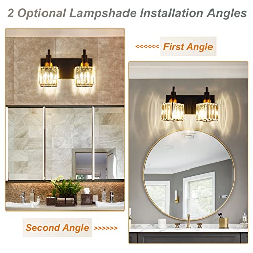 Modern Crystal Bathroom Vanity Light 2-Lights Black and Gold Bathroom Light Fixtures Over Mirror Bath Wall Sconce Lighting with Adjustment Angle - color: Black Gold-Square Shade, size: 2-Light