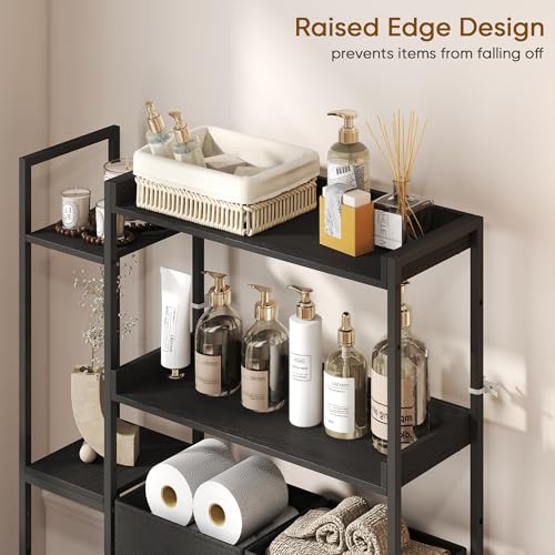 Over The Toilet Storage with 2 Drawers - 7 Tier Bathroom Organizer with Adjustable Shelf, Freestanding Space Saver Storage Rack Above Toilet Stand with Hooks for Small Restroom, Laundry(Black) - size: 7 Tier-Black